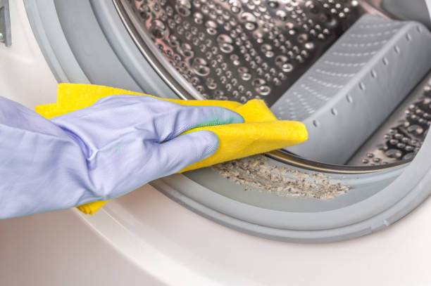 Limpiar lavadora con guantes