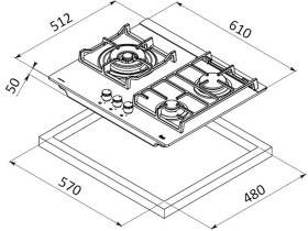 Teka 40216200 - Placa CGW LUX 60 ·G AI AL TR CI Gas Natural 3 Fuegos