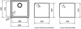 Teka 40143611 - Fregadero RADEA 390.370 Mueble 50 Cm Negro 1 Cubeta