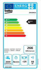 Lavavajillas Integrable Beko DIN28423 Clase A ++ 14 cubiertos 81.8x59.8cm