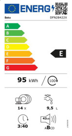 Beko DFN28422X - Lavavajillas 60Cm 14 Servicios Clase E Inox