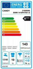 Candy BWM1410PH7B1S - Lavadora de 10kg en color negro y 1400rpm Clase A+++