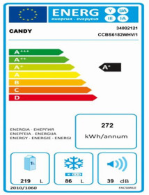 Candy CCBS6182WHV - Frigorífico combinado A+ de 187 x 60 cm Frío Estático
