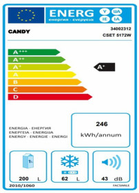 Candy CSET 5172X - Frigorífico combinado de 177x55cm Acero Inox Clase A+ Estático