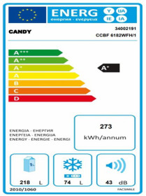 Candy CCBF 6182WFH/1 - Frigorífico combinado de 185x60cm Clase A+ Frost Free