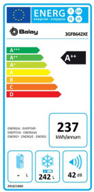 Balay 3GFB642XE - Congelador vertical NoFrost 186x60cm A++ Inox Antihuellas