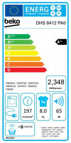 Beko DHS 8412 PA0 - Secadora Bomba de Calor 8 Kg Clase A++ Blanca