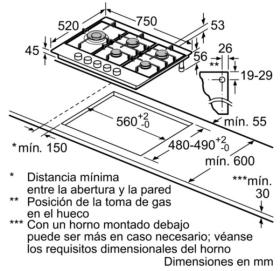 Bosch PCS7A5B90 - Placa de gas de 75cm Acero Inox 5 fuegos Gas Natural