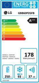 LG GBB60PZGFB - Frigorífico Combinado 201x60 Cm Clase A+++ Antihuellas