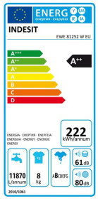 Indesit EWE81252WEU - Lavadora de 8kg y 1200rpm Clase A++ 16 programas