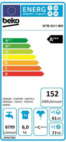 Beko WTE6511BW - Lavadora de 6kg y 1000rpm Clase A+++ Inicio diferido