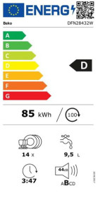 Beko DFN28432W - Lavavajillas de 60cm para 14 cubiertos Clase D