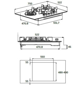 Beko HILL 75222 S - Placa de gas 4 fuegos + wok Cristal negro 75cm de ancho