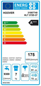 Hoover HLT 372D-37 - Lavadora de carga superior A+++ de 7kg y 1200 rpm