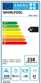 Whirlpool WSIC 3M17 - Lavavajillas integrable de 45cm para 10 cubiertos A+