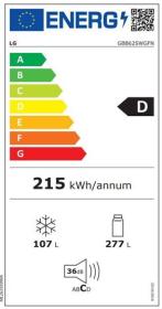 LG GBB62SWGFN - Frigorífico Combi 203x60cm Total NoFrost D Blanco