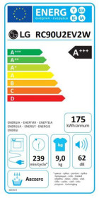 LG RC90U2EV2W - Secadora Bomba de Calor 9Kg DUAL Inverter A+++ Inox