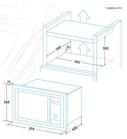 Edesa EMW-2530I-GX WH - Microondas blanco integrable con gril de 1200W