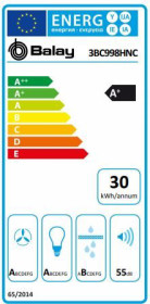 Balay 3BC998HNC - Campana Decorativa Pared 90 Cm Clase A+ Cristal Negro