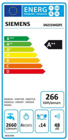 Siemens SN215W02FE - Lavavajillas de libre instalación 60 cm Blanco
