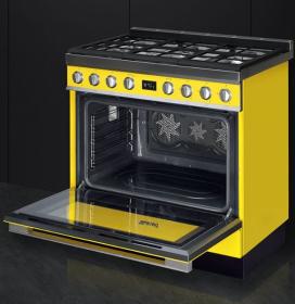 Smeg CPF9GMYW - Cocina con Placa de Gas y Horno Eléctrico Clase A+ Amarilla