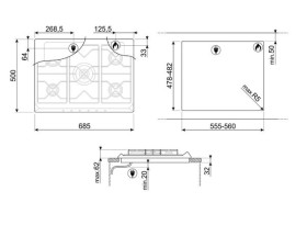 Smeg SR275XGH2 - Placa de Gas Natural 70 Cm 5 Fuegos Inoxidable