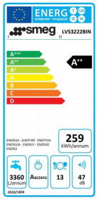 Smeg LVS3222BIN - Lavavajillas 60 Cm 13 Cubiertos Clase A++ AquaStop Blanco