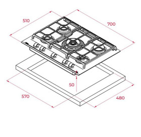 Teka 112570053 - Placa de gas butano GZC 75330 XBB 5 fuegos Ancho 70cm