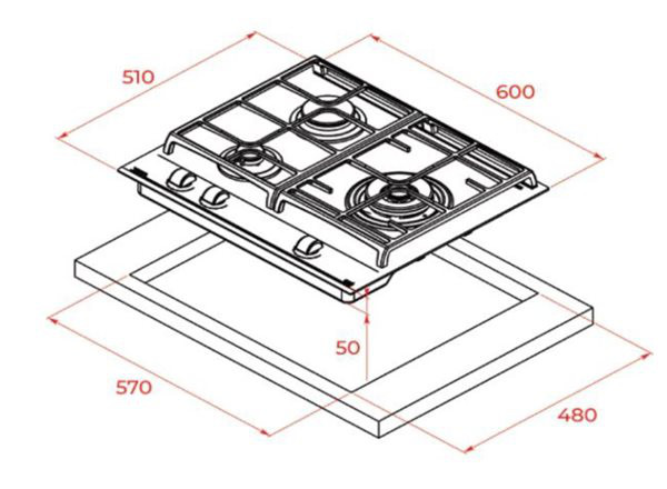 Teka 112570021 - Placa Gas Butano EXACT FLAME GZC 63310 XBB 3 Zonas