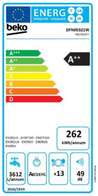 Beko DFN05310W - Lavavajillas de 13 cubiertos y 5 programas A++