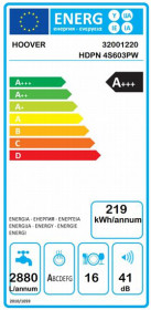 Hoover HDPN 4S603PW - Lavavajillas blanco AXI 16 servicios A+++ -10% Wifi