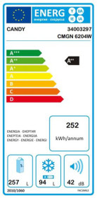 Candy CMGN 6204W - Frigorífico Combi 200x59,5cm NoFrost A++ Cristal