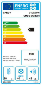 Candy CMDS 5122WH - Frigorífico 2 Puertas 130x48cm Estático A+ Blanco