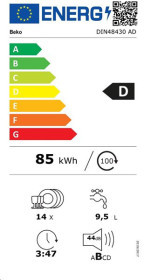 Beko DIN 48430 AD - Lavavajillas Integrable 14 Cubiertos 60cm D/A+++
