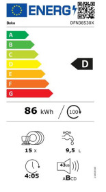 Beko DFN38530X - Lavavajillas de 15 servicios Acero Inox Antihuellas