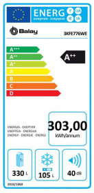 Balay 3KFE776WE - Frigorífico Combi 203x70cm NoFrost A++ Blanco