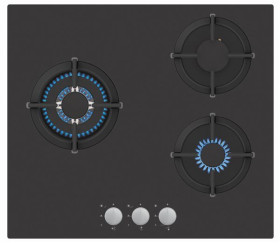 Vitrokitchen CG65NN - Placa Gas Natural 3 Fuegos Cristal Negro