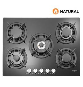 Vitrokitchen CG72NN - Placa de gas natural de 60cm con 5 fuegos Negro