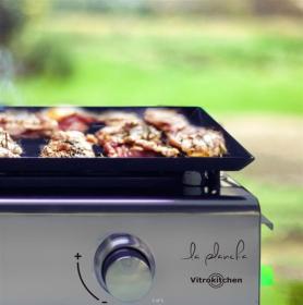 Vitrokitchen PG210IB - Plancha Gas Butano 2 Quemadores Acero Esmaltado