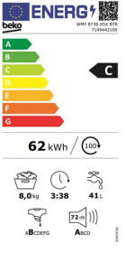 Beko WMY 8736 XSX BTR - Lavadora 8 Kg 1400 rpm Clase C inox