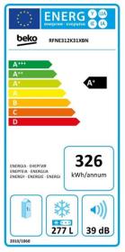 Beko RFNE312K31XBN - Congelador Vertical NoFrost 185x59.5cm A+ Look Inox