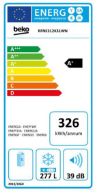 Beko RFNE312K31WN - Congelador Vertical NoFrost 185x59.5cm A+ Blanco
