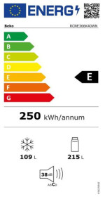 Beko RCNE366K40WN - Frigorífico Combi 186x59,5cm NoFrost E/A++ Blanco