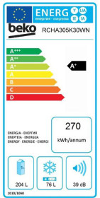 Beko RCHA305K30WN - Frigorífico Combi 182,4x54cm Semi Nofrost A+ Blanco