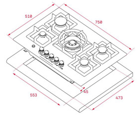 Teka EFX 70.1 5G AI AL DR - Placa de 70cm Gas Natural Inox 5 fuegos