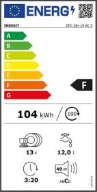 Indesit DFC 2B+19 AC X - Lavavajillas inox de 60cm 13 servicios F