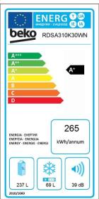 Beko RDSA310K30WN - Frigorífico 2 puertas cíclico de 175x59,5x59,2cm