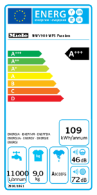 Etiqueta energética Lavadora Miele WA W-LINIE 64 L WWV980 WPS Passion