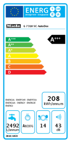 Etiqueta energética Lavavajillas Miele G7000 G 7310 SC AutoDos