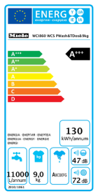 Etiqueta energética Lavadora Miele WA C-LINIE 64 L WCI860 WCS PWash&TDos&9kg